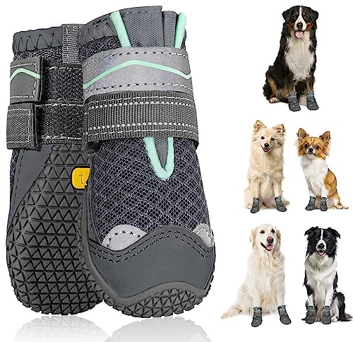 SlowTon Hundeschuhe Pfotenschutz, 2 Stück atmungsaktive Hunde Schuhe Outdoor mit Rutschfester Sohle, verstellbarem reflektierendem Klettverschluss Hundestiefel für kleine, mittlere und große Hunde