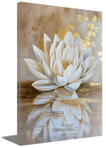 ZQQART Zen Lotus Wanddekoration Badezimmer Dekor Platin Lotus Gemälde blühende Seerose Bild Leinwanddruck Meditation spirituelle Raumdekoration (Gold,30x45cm)