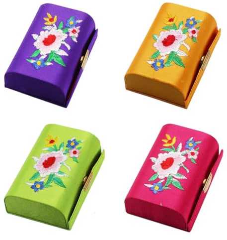MIAO JIN 4PCS Lipstick Case with Mirror Lipstick Holder Storage Case Mini Portable Embroidery Jewelry Cosmetic Case (Random Color)