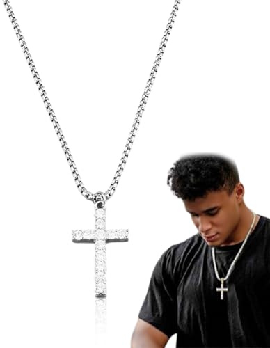 XUZOPIM Cadena Cruz Hombre, Collar Colgante Hombre Mujer, Cadena Crucifijo Collares Acero Inoxidable Con Circonio, Ojo Horus Cadenas Cruz Necklace Men Cruces Y Regalo De Cumpleaños Para Chico