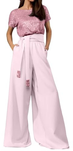 Generico Completo da Donna Elegante Cerimonia Due Pezzi Completo di Pantaloni Con Tasche Sexy Vestito Casual Completi Maniche Corte Formale Tute Baggy Taglie Forti Playsuit Curvy Cocktail