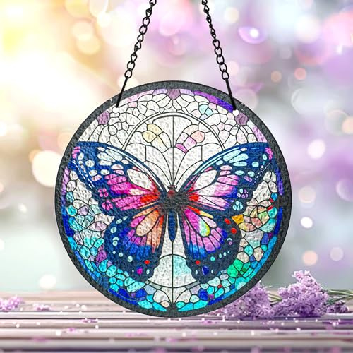 H&D HYALINE & DORA Décoration de fenêtre en verre teinté à la main en forme de papillon de 16 cm - Décoration artistique pour grand-mère, maman, fille