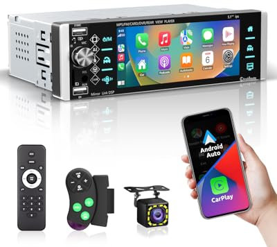 ESSGOO Autoradio mit Wireless Carplay und Android Auto, 5,1 Zoll IPS HD Bildschirm Auto Display Radio Receiver mit Bluetooth Mirror Link Backup Camera Voice Control FM