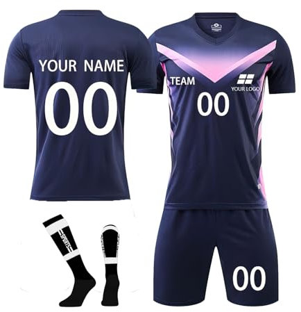 Personalised Trikot T-Shirt Shorts 3 Teiliges Set Jeder Name Nummer Team Logo - Personifizieren Fussball Trikot Erwachsener/Kinder Football