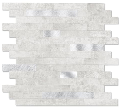 Yipscazo Peel and Stick Stone Metal Tile Backsplash, Stick on Tiles for Backsplash Kitchen, Bathroom, Laundry Room, Camper, Fireplace (12 X 12,10 Sheets in Gray Stone)