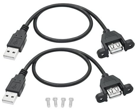 Riertostng 2 Stück USB A Panel-Montage Verlängerungskabel 1FT, USB 2.0 A männlich zu A weiblich mit Tragörtern, 5V 2A unterstützt Laden und Datenübertragung, mit Schrauben zur Befestigung für