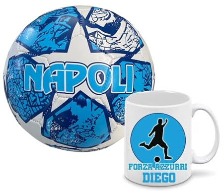 Generico Pallone con i colori del Napoli calcio e scritta Forza Azzurri + una tazza bianca in ceramica con stampa dei colori della tua squadra del cuore partenopeo tifoso regalo