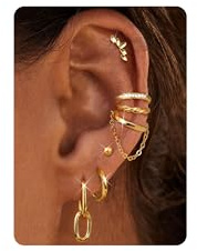DOCHAIS 7 Paar Ohrringe Silber 925 Stecker Damen 18 Karat Vergoldet Ohrstecker Creolen Ohrringe Set mit Ear Cuff Fake Piercing Helix Knorpel Tragus Conch Piercings Ohr Ohrring Silber Gold