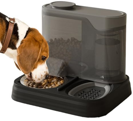 Automatic Dog Feeder, Puppy Food and Water Dispenser, Splash-Proof 2-in-1 Feeding Station, 11.02x9.06x9.06inc, Compact Ideal for Travel, Multi-Pet Households, Vacation, Apartment