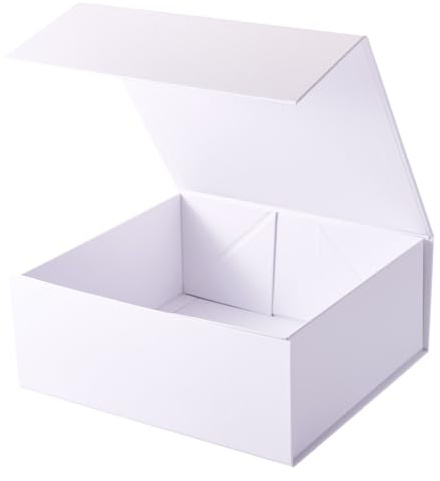 FASHEWELRY 1 x weiße faltbare Geschenkboxen, 20 x 18,2 x 8,3 cm, Geschenkboxen mit magnetischen Deckeln für Hochzeit, Geburtstag, Weihnachten, Party, Jahrestag, Valentinstag