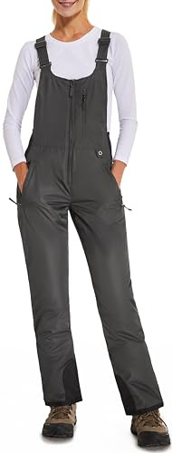 DAFENP Damen Skihose Latzhose Wasserdicht Softshellhose Overall Winter Warm Gefüttert Schneehose Snowboardhose mit Verstellbaren Hosenträgerhose HXK8668W-Grey-L