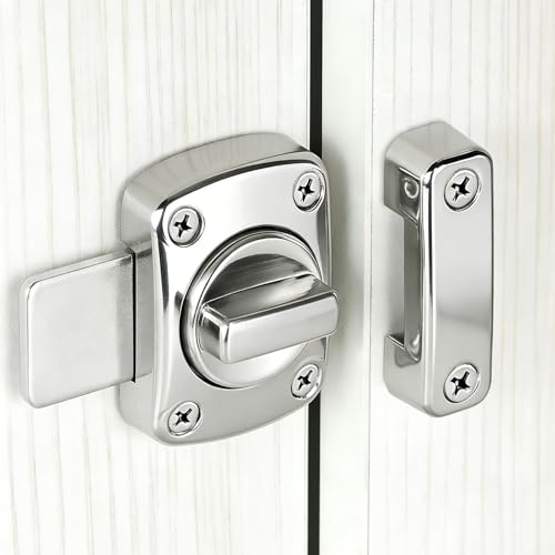 1Pcs Zinc Alloy Door Lock, Corrosion-Resistant Security Lock, Rotate Bolt Safety Cabinet Slide Gate Latch Door Lock for Bathroom, Toilet, Bedroom, Shed, Gate, Closet (Silver)