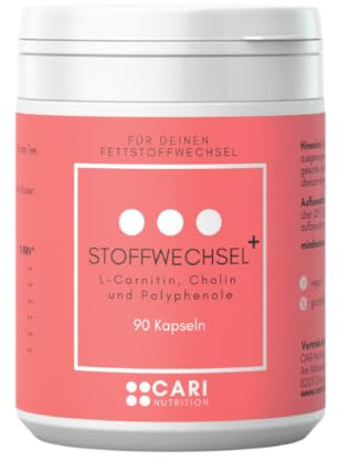 Stoffwechsel+ Kapseln | für den Stoffwechsel, Blutzuckerspiegel, Fettstoffwechsel | mit L-Carnitin und Cholin | 30 Tage | vegan & made in Germany
