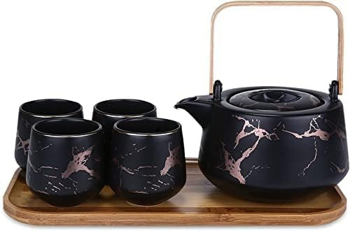 VGVSBG Service à thé de Style Japonais avec Plateau en Bois, théière en céramique, Tasses à thé, Service à thé en Porcelaine pour la Maison et Le Bureau