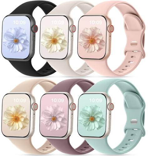 CeMiKa 6 Pack Straps Compatible with Apple Watch Strap 40mm 41mm 38mm 42mm | Soft Silicone Sport Band for iWatch SE Series 11 10 9 8 7 6 5 4 3 SE3, Breathable Waterproof Strap for Men Women