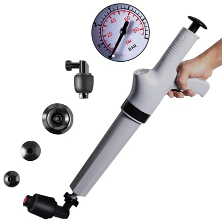 Qcesorib Desatascador Tuberias a Presion con Barómetro Visual, Desatascador de Aire Comprimido con 4 Ventosas, Desatascador WC, Desatascador Tuberias Profesional, para Inodoro, Fregadero