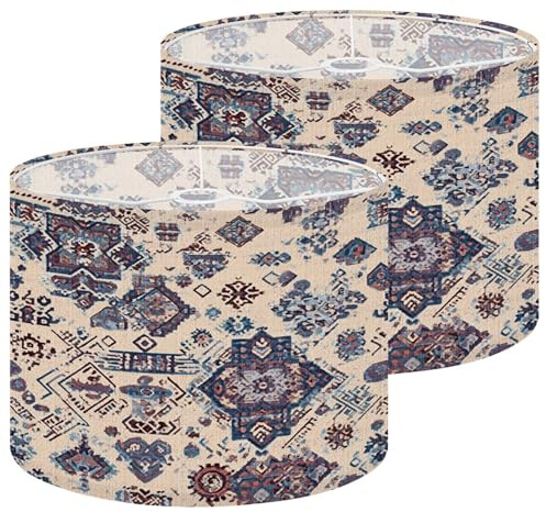 Large Lamp Shades Set of 2 Indian rug tribal ornament Aztec towel yoga mat Henna tattoo style Can Easy Assembly Required Fabric Lamp Shades for Kitchen Living Room Decor 16x16x12