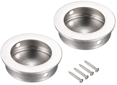 sourcing map 2 tiradores empotrados de acero inoxidable de 35 mm para puerta corrediza redonda con tornillos, diseño redondo integrado para puertas correderas de granero, cajones de armario