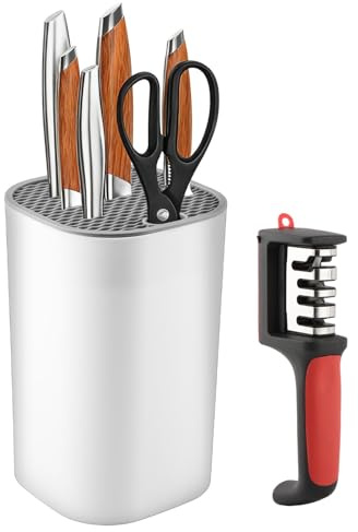 1 Kitchen Knife Block with 1 knife sharpener, Kni-fe Block without Knives, Large Volume Detachable Kni-fe Holder with Scissors Slot, Easy to Clean(COLOR:as shown)