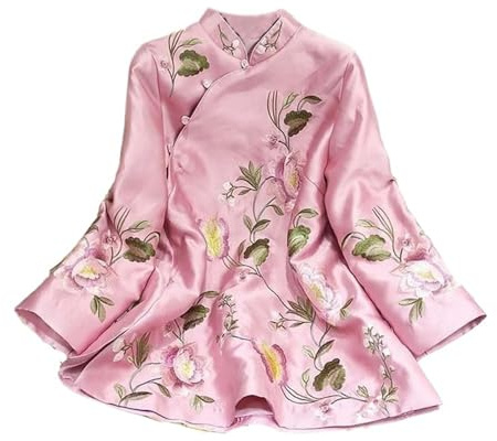 Chemise de costume de style national pour femme - Chemisier chinois traditionnel élégant - Grande taille - Coupe ample - Haut inspiré du Hanfu pour des looks culturels, rose, 4XL
