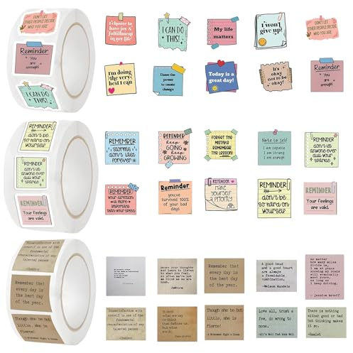 Rayakt 1500 PCS Motivational Sticker, 3 Rolls Waterproof Vinyl Decals Inspirational Positive Decals, Aesthetic Mental Health Stickers for Planner, Scrapbook, Water Bottle, Office and DIY Crafts