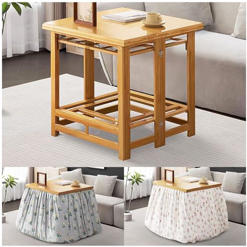 Mesa Kotatsu con calefacción de invierno, diseño plegable multifuncional con manta extraíble, 80 x 80 cm, compartimento de secado, color natural, perfecta para reuniones familiares acogedoras
