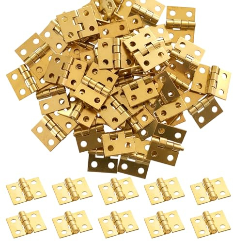 100 Stück Mini Scharniere mit 400 Schrauben, Messing Scharnier Klein zum Basteln Scharnierband Kleine Klappscharniere Modellbau Minischarniere für Schrank Truhe Holzkiste DIY(Golden)