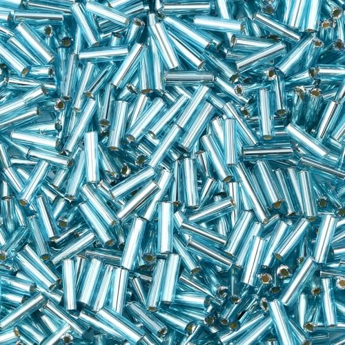 XIANNVXI 3000 perline di vetro blu da infilare, perline tubolari in vetro blu piccole perline per gioielli making braccialetti collane acchiappasole sciolte perline da cucire 2 × 6 mm (perle blu)