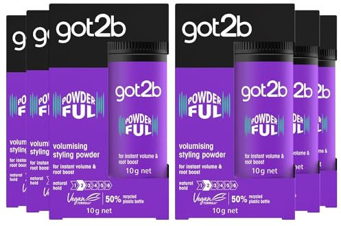 got2b POWDERful Volumising Styling Powder 10 g, Natural Hold, Powder Hair Styling, Volumising Styling Hair Powder, Instant Volume from the Roots, Vegan Formula, Pack of 6