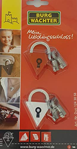 Burg-Wächter Vorhängeschloss, 2er-Set, 4 mm Bügelstärke, 4 Schlüssel, Mein Lieblingsschloss, Duo 124 30 SB