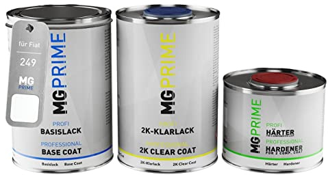 MG PRIME Autolack Dose Set für Fiat 249 White/Blanc Gelato Basislack 2K Klarlack Härter spritzfertig 2,5L