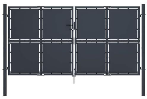 Festnight Gartentor Doppeltor Gartentür Gartentor Zauntür Gartenpforte Gartenzaun Tür Doppelflügel Gartentor Hoftür Tor Hoftor Pforte Stahl 300 x 125 cm Anthrazit