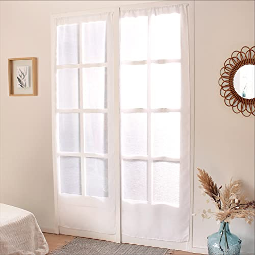 Enjoy Home - Par de acristalamiento Blanco - 70 x 220 cm - Pasador de Barra - 100% poliéster Arenado - Colección arenada