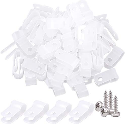 Glarks Lot de 60 serre-câbles de type R en nylon blanc de 6,35 mm avec 60 vis pour fil, câble, conduit et conduit de câble (blanc)