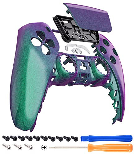 eXtremeRate Touchpad Vorderseite Abdeckung Kompatibel mit ps5 Controller, Hülle Case Front Gehäüse Ersatz Schale mit Touch Pad Abdeckung für ps5 Controller(Grün Lila)