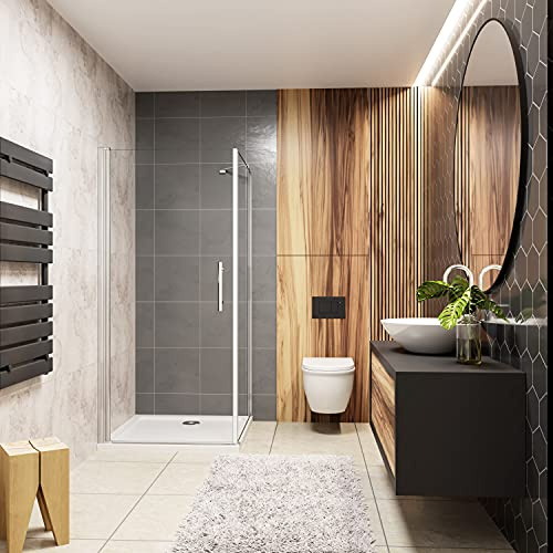 Box Doccia Angolare Alto 187 cm Porta Battente Fissa Parete Laterale 80x80 cm Vetro 6mm Temperato Anticalcare con Barra Stabilizzatrice Angolare da 45 cm