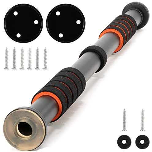 MAXXIVA® Klimmzugstange für Türrahmen silber Griffe stufenlos einstellbar 63-100 cm für Workout Kraftübungen Bodybuilding Reckstange (schwarz-orange)