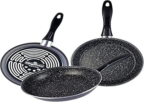 Magefesa K2 Gransasso Set juego 3 sartenes 18/20/24 cm, inducción, antiadherente, mármol