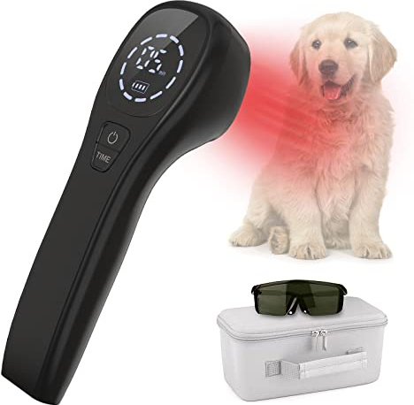 iKeener Haustier/Tierarzt Therapiegerät,Kalte Lasertherapie Lindert Gelenkschmerzen Tieren,Tragbares Rotlicht Handtherapiegerät,für Pferde,Hunde,Katzen&Andere (Schwarz, 12 * 650nm+2 * 808nm)