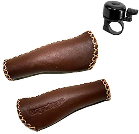 ergotec Humpert Ledergriffe LL 135/135 Fahrradgriffe ALS-09 in Braun inkl. Fahrradklingel