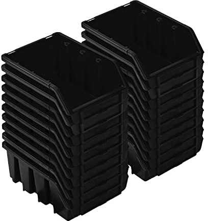 PAFEN Set med staplingsbara lådor – 20 x stapelbara lådor för verktygsvägg 160 x 75 x 115 mm – genomskinlig låda, stapellåda, förvaringslåda, svart