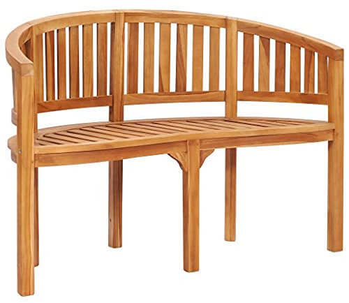 MOONAIRY Bananenbank, Sitzbank Garten, Outer Banks, Gartenbank, Außenbank, Bank Outdoor, Gartenmöbel, 120 cm Massivholz Teak