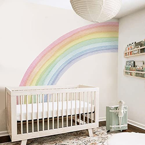 funlife bunt großer Regenbogen Vinyl Wandaufkleber selbstklebend Pastell Linker Halber Regenbogen heller Farbe Wandsticker Wandbild für Kinder, Mädchen, Wohnzimmer, wasserfest Wanddeko Wandtattoo