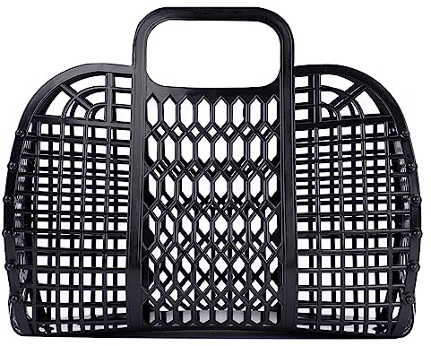 BABANA Kleine Plastikgelee-Taschen - Wiederverwendbarer Geschenkkorb | Strandtasche, Braut-, Osterkorb (Schwarz)