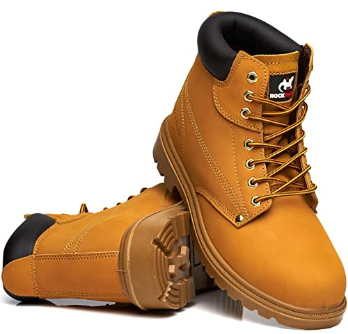 Rock Reptile Apprentice Mens Leather Safety Boots Steel Toe Cap Work Lightweight Shoes S1P SRC Lace Up Ankle Boots (Honey/Tan, uk_footwear_size_system, adult, men, numeric, medium, numeric_9)