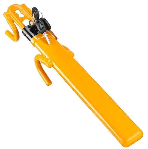 Turnart Steering Wheel Lock Anti-Theft Device Key Lock Retractable Car Lock with 3 Keys for Car Security Universal Fit for Auto/SUV/Van/Truck (Yellow)