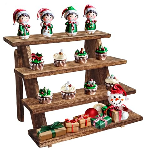 Fumingpal Wooden Cupcake Stand - 4 Tier Cupcake Display Stand, Rustic Tiered Display Stand, Tool Free Installation Cupcake Stand for Baby Shower Decorations Birthday Party Supplies