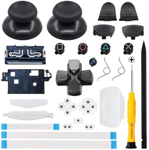 ZHUROUPU Komplettset mit Ersatzteilen für PS4 Pro/Slim Controller,analoger Griff und Bullet-Tasten und D-Pad sowie L1 R1 L2 R2 Auslöser und farbige Tasten sowie Schraubendreher-Reparatursätze