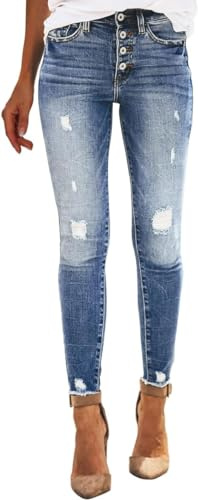 TAIYANYU Jeans da Donna con Fori, Jeans Elasticizzati a Vita Alta, con Gamba Dritta e Pantaloni Denim sfilacciati