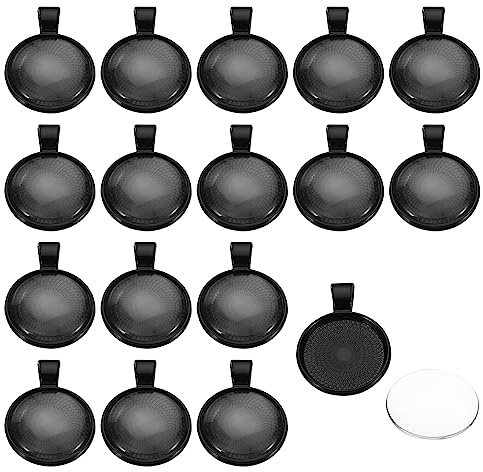 PATIKIL Anhänger Schalen mit Durchsichtigen Glas Cabochons 30 Set 20mm Runde Bezel Schalen Anhänger Kuppel Kacheln für Foto Anhänger Schmuck Herstellung Schwarz